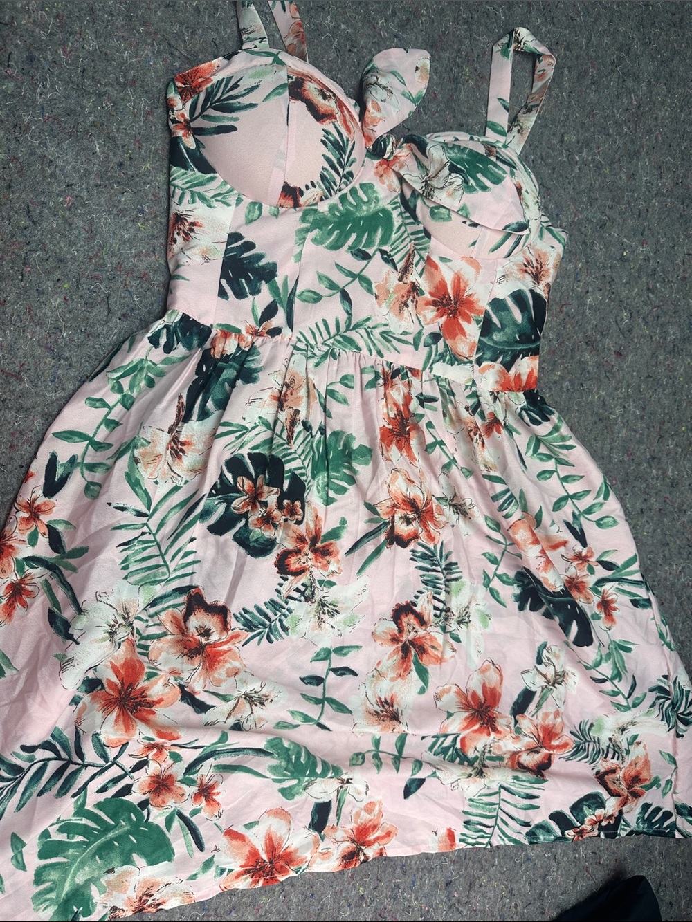 Band of Gypsies Pink Floral Sundress with Green Leaf Print